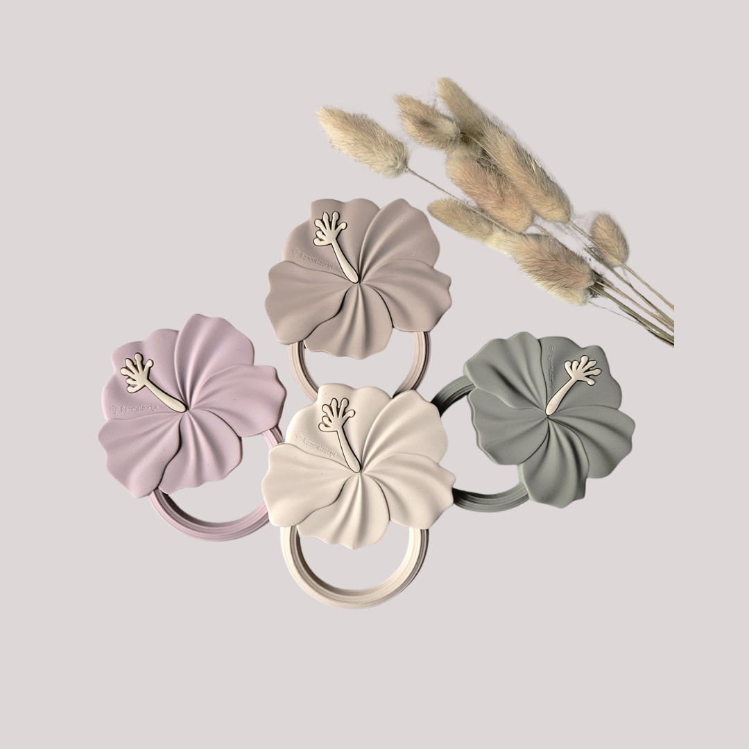 Siliconen Bijtring Hibiscus - Zachtroze