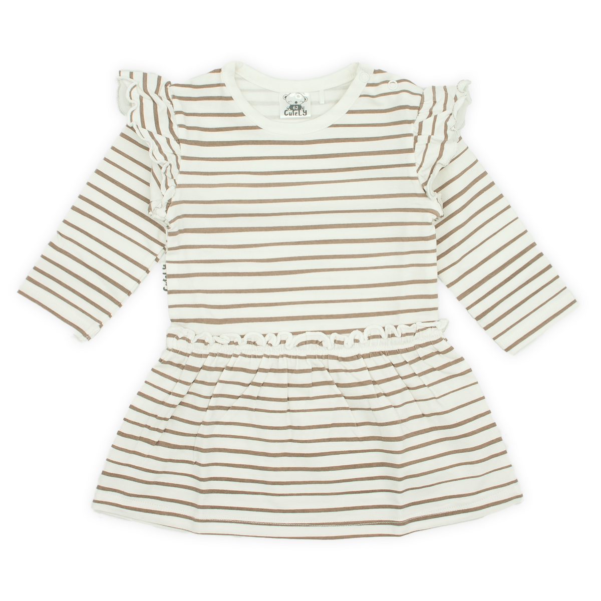 Off white taupe jurkje met ruches