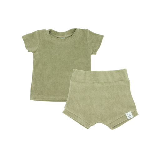 Olijfgroen Badstof Kinderset – Comfortabel en Stijlvol