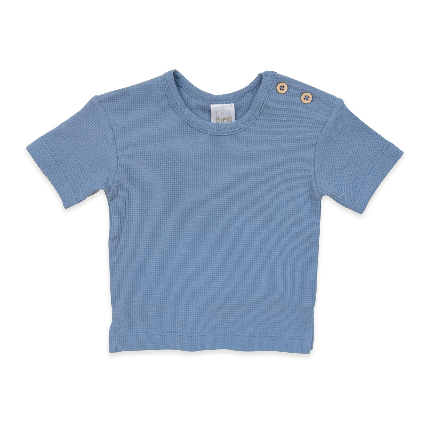 Basic T-shirt – Blauw met houten knoopjes