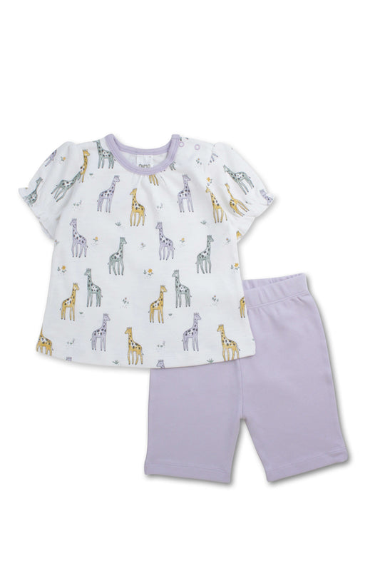 Twee-delige babyset – Giraffeprint – Lila/Wit