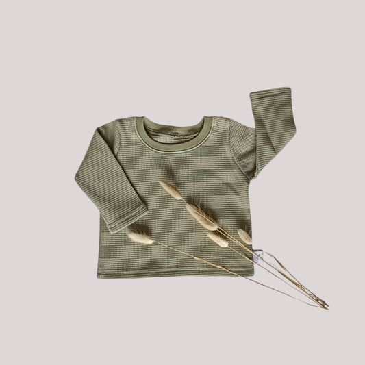 Wafeljersey met lange mouwen Olijfgroen