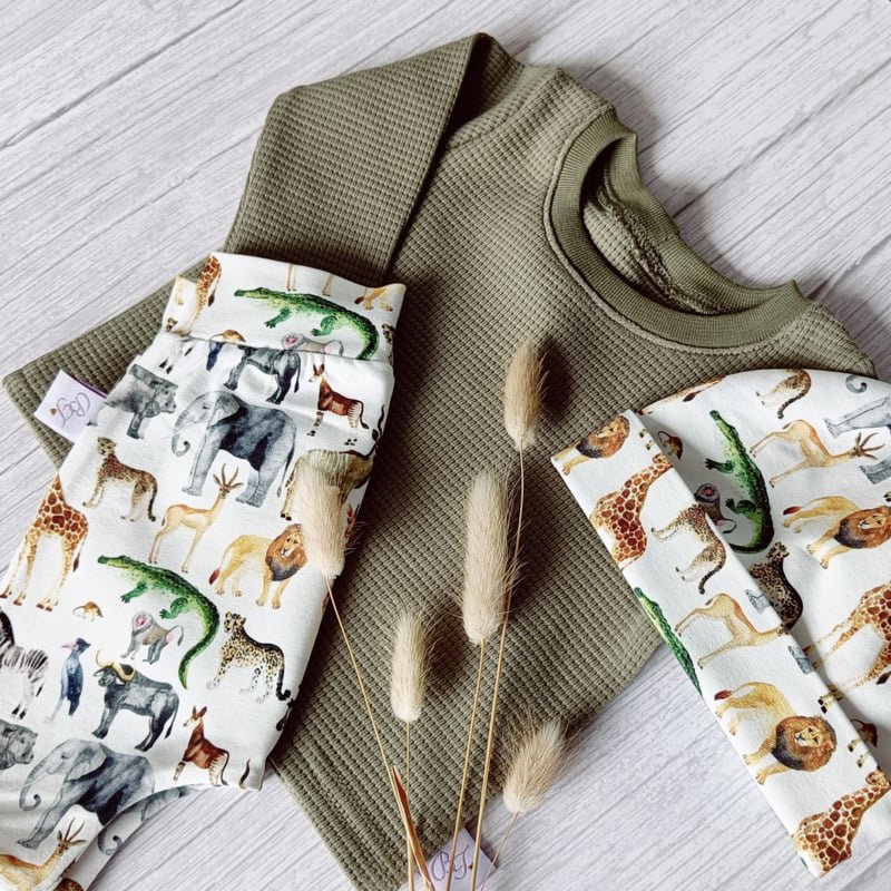 Wafeljersey met lange mouwen Olijfgroen