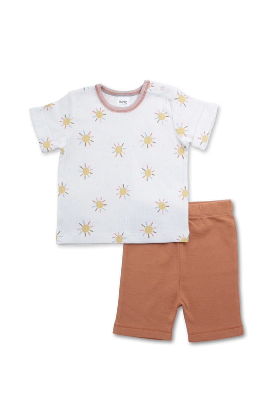 Twee-delige babyset – Zonnetjesprint – Roest/Wit